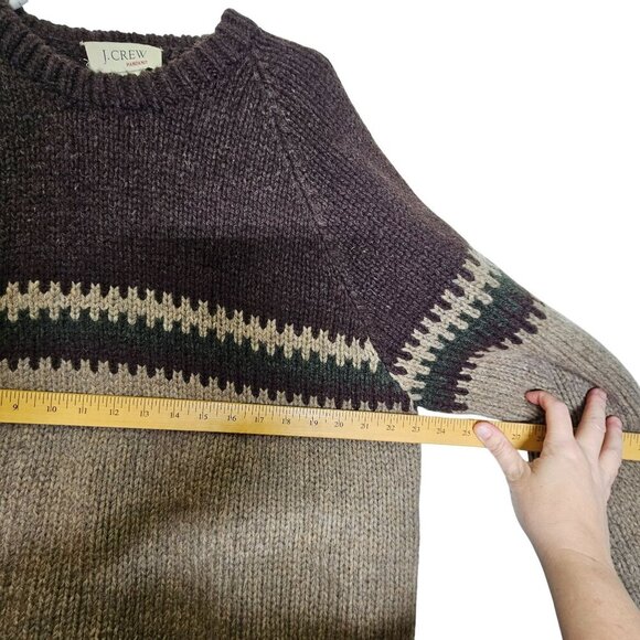 J.Crew Vintage Thick Handknit Wool Sweater L‎ Brown Striped Fisherman Pullover - Picture 7 of 8